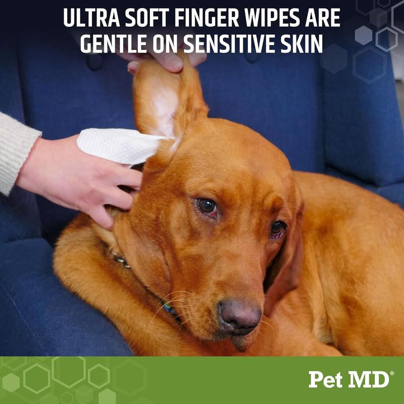 Pet MD Extra-Coverage Ear Finger Wipes for Dogs - 50ct - Eucalyptus & Aloe Vera Formula
