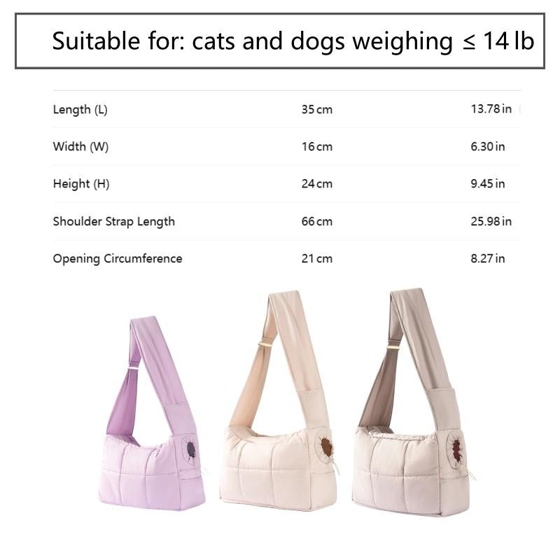 Hipipet Spacious Escape-Proof Quilted Sling Carrier - Breathable Minimalist Pet Bag for Cats & Small Dogs