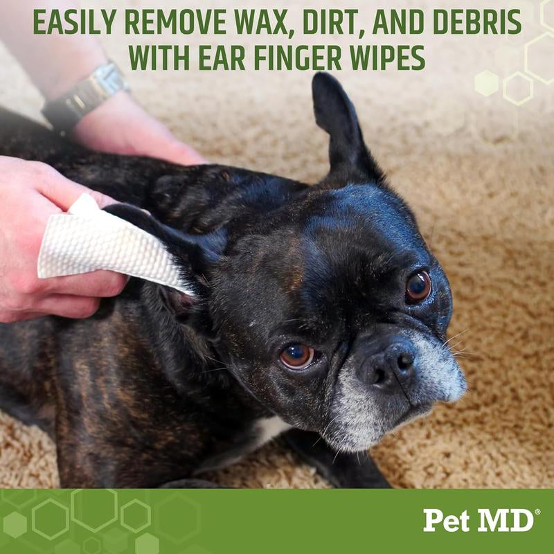 Pet MD Extra-Coverage Ear Finger Wipes for Dogs - 50ct - Eucalyptus & Aloe Vera Formula