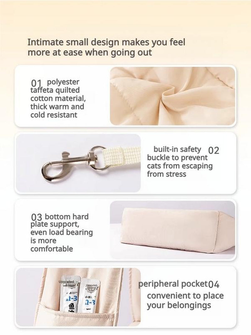 Hipipet Spacious Escape-Proof Quilted Sling Carrier - Breathable Minimalist Pet Bag for Cats & Small Dogs