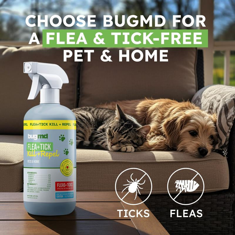 Effective Bugmd Flea & Tick Spray for Dogs, Cats & Home – Natural Cedarwood Oil Formula – Safe for Indoor & Outdoor Use – 16 Oz