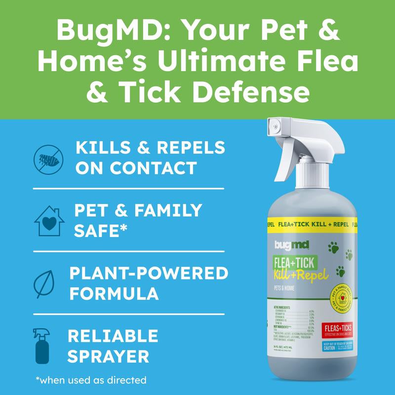 Effective Bugmd Flea & Tick Spray for Dogs, Cats & Home – Natural Cedarwood Oil Formula – Safe for Indoor & Outdoor Use – 16 Oz