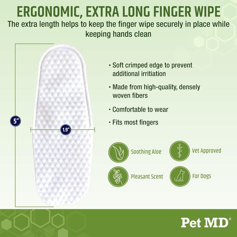 Pet MD Extra-Coverage Ear Finger Wipes for Dogs - 50ct - Eucalyptus & Aloe Vera Formula