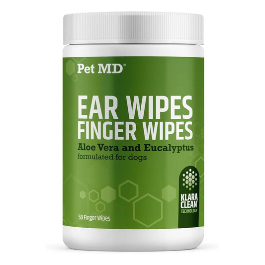 Pet MD Extra-Coverage Ear Finger Wipes for Dogs - 50ct - Eucalyptus & Aloe Vera Formula