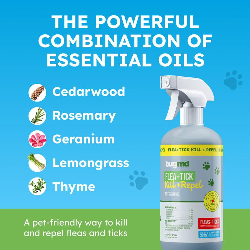 Effective Bugmd Flea & Tick Spray for Dogs, Cats & Home – Natural Cedarwood Oil Formula – Safe for Indoor & Outdoor Use – 16 Oz