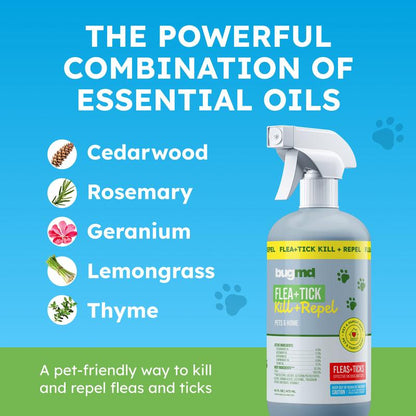 Effective Bugmd Flea & Tick Spray for Dogs, Cats & Home – Natural Cedarwood Oil Formula – Safe for Indoor & Outdoor Use – 16 Oz