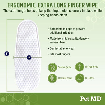 Pet MD Extra-Coverage Ear Finger Wipes for Dogs - 50ct - Eucalyptus & Aloe Vera Formula
